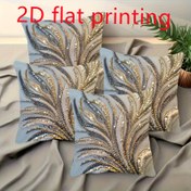Resim 4 Adet Şık Simli Tüy Desenli Yastık Kılıfları - 2D Düz Baskı, Çift Taraflı Polyester, Fermuarlı, Altın & Bej Renklerde Modern Soyut Tasarım, Yatak Odası Dekoru için Retro Tarz (Sadece Kılıflar), Dekoratif Yastıklar 