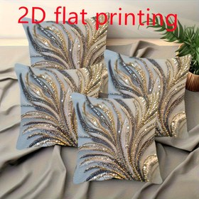 Resim 4 Adet Şık Simli Tüy Desenli Yastık Kılıfları - 2D Düz Baskı, Çift Taraflı Polyester, Fermuarlı, Altın & Bej Renklerde Modern Soyut Tasarım, Yatak Odası Dekoru için Retro Tarz (Sadece Kılıflar), Dekoratif Yastıklar 