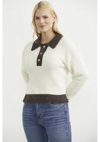 Resim Polo Yaka Renk Geçişli Triko Kazak - Kemik Kemik 