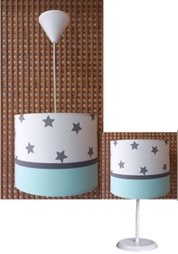 Resim 13 Yıldızlı Yeşil 2.li Set Genç Ve Çocuk Odası Avize Ve Abajur Mint Yeşili 