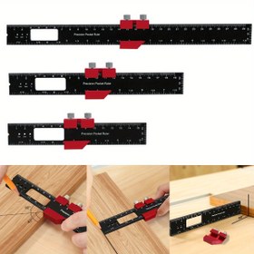 Resim Ahşap İşçiliği Hassas Cep Cetveli - Alüminyum Alaşımlı T-Tipi Çizim Kare Düzenleme Aracı, Kaydırma Durdurma Noktalı, DIY Projeler için Doğru İnç ve Metrik Ölçümler 