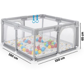 Resim Playard Maxi Güvenli Bebek Ve Çocuk Oyun Alanı Oyun Parkı 150x150cm Oyun Matı Ve Topları - Gri 