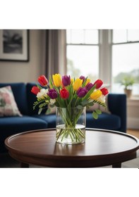 Resim Silindir Cam Vazo Dekoratif Delizli El İmalati15 Cm Cap 20 Cm Yükseklik Beyaz 