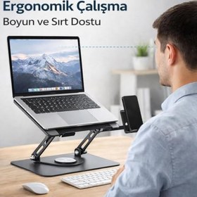 Resim Coofbe 2İn1 Yükseklik Ayarlı 360 Döner Alüminyum Laptop Standı Laptop Sehpası ve Telefon Standı 
