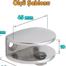 Resim Badem10 Cam Tutucu Ahşap Raf Tutucu Oval Cam Etejeri Metal U Tipi Metal Vidalı Krom (4 Adet) 