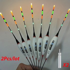 Resim CR425 Pil ile 2 Adet Isırma Şamandıra LED Gece Işığı Balıkçılık Şamandıraları, 3g-13g Büyük Yüzey Yüzerlik, Düşük Işıklı Görünürlük için Yeşil ve Turuncu Parlama, Gece Balıkçılığı İçin Dayanıklı Plastik Elektronik Şamandıralar, Şık Silindirik Tasarım 