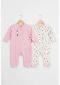 Resim Kidaxi Baskılı 2'li Kız Bebek Tulum Seti 3-24 Ay Kd53128 Pembe 