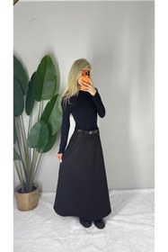 Resim Bella Vita Fashion Premimum Süet Kemer Detaylı Uzun Etek - Siyah 