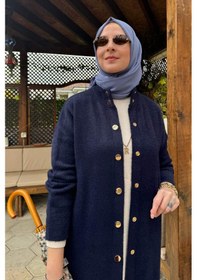Resim Rabia Şamlı Yakut Angora Triko Kap Lacivert Çok Renkli 