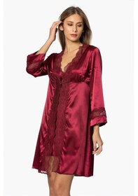 Resim Pierre Cardin 6'lı Saten Gecelik Sabahlık Çeyiz Seti 6010 Bordo 001 
