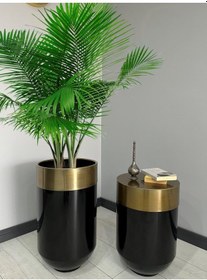 Resim Dekoratif Eskitme Darbuka Parlak Siyah Saksı 70cm + Sehpa 60cm İkili Set 