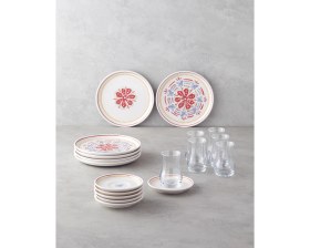 Resim UltraMint Renkli 18 Parça Seramik Pasta Seti, 6 Kişilik, Şık ve Dayanıklı Tasarım 