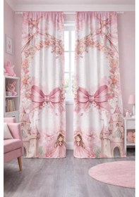 Resim Kız Çocuk Odası Çift Kanatlı Fon Perde Şato Fiyonk Prenses Desenli 