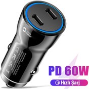 Resim Ally 60w 2 Type-c Çıkışlı Araç Içi Çakmaklık Hızlı Şarj Başlığı uyumlu 