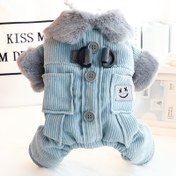 Resim 1 adet Kışlık Pet Köpek Corduroy Jumpsuit Cebi Var, Kalın Sıcak Teddy Küçük Köpek Kıyafeti, Yalnızca El Yıkama, Klapka Kapatma, Dokuma Polyester, Küçük Irklar İçin - 6339 