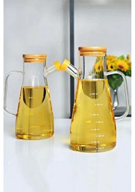 Resim 2'li Bambu Kapaklı Cam Yağdanlık Vakumlu Borosilikat Cam Sirkelik Zeytinyağı 