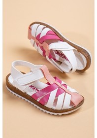 Resim Şirin Bebe 01 Beyaz Pembe Kız Çocuk Sandalet Ayakkabı 