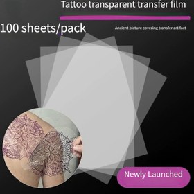 Resim 100'lü Paket Tattoo Transfer Film Şeffaf Çizim Tasarımı, Kolay Kullanılan Elektriksiz Tattoo Aktarım Kağıdı, Kokusuz, Tattoo Sanatçıları ve Meraklıları İçin 