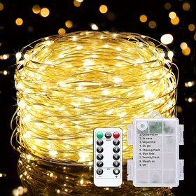 Resim 1 adet Sıcak Beyaz LED Peri Işıkları, Pille Çalışan, Uzaktan Kumanda & Zamanlayıcı ile - 50/100/200 LED'ler, 5.0metre/10.0metre/19.99metre Uzunluklar, Parıltı & Yanıp Sönen Modlar, Yatak Odası, İç Mekan, Düğün, Yurt, Noel, Cadılar Bayramı Dekoru, Oda için Pil Işıkları 