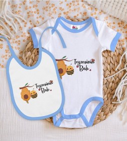 Resim Bk Kids Teyzesinin Balı Tasarımlı Mavi Bebek Body Zıbın Ve Mama Ö Çok Renkli 