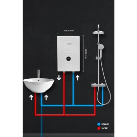 Resim Veito Flow E7 7500 Watt Beyaz Şofben 7 lt/dk Su Isıtma Kapasitesi Merkezi Sistem Uyumlu 