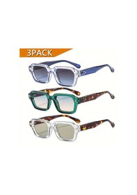 Resim Willowhaven Outu 3 Parça Büyük Boy Retro Kare Gözlük Seti - Mavi Yeşil Açık Gri Çerçeve Seçenekleri 12+ 