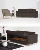 Resim Velura Home & Living Nola Koltuk Takımı 3+1 & Bazalı Yataklı Koltuk & Kanepe - Keten 