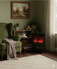 Resim Tektes Elektrikli Şömine Isıtıcı Fanlı Gerçek Alev Efektli Dekoratif Soba 