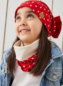 Resim Babygiz Kırmızı Beyaz Çocuk Bebek Bere Boyunluk Set Yumuşak %100 Pamuklu Penye Elit Seri 