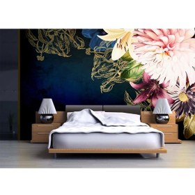 Resim Koyu Renk Zemin Üzerinde Renkli Çiçekler Duvar Kağıdı (393779169) 