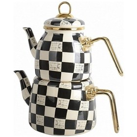 Resim Bayev Elite Class Dama Emaye Çaydanlık - Siyah Beyaz Şık Tasarım Çaydanlık Beyaz - Siyah 