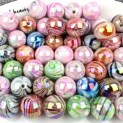 Resim 25-50 adet 8-10mm su desenli yuvarlak boncuklardan oluşan bir paket AB renkli DIY karışık renk serisi bilezik, kolye ve cep telefonu zinciri yapmak için kullanılabilir 
