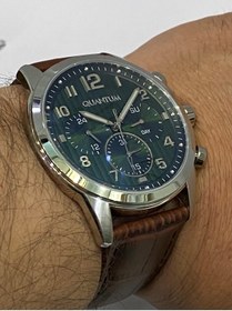 Resim Quantum Adrenaline Spor Kahve Deri Kayış %100 Çelik Zümrüt Yeşili Kadran 100 M 46 Mm Erkek Kol Saati 