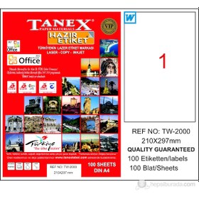 Resim Tanex Printer Lazer Yazıcı Etiketi Tw-2000 210X297 
