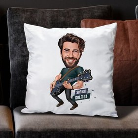 Resim Elektro Gitar Çalan Erkek Karikatürlü Yastık 