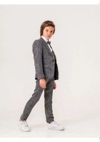 Resim Carinos Erkek Çocuk Cep Mendil Detaylı Keten Takım Elbise 5-9 Yaş Arası -15438 Siyah 