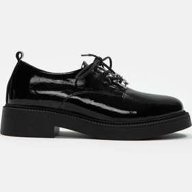 Resim Sassa Siyah Rugan Hakiki Deri Bağcıklı Kadın Loafer SIYAH RUGAN 