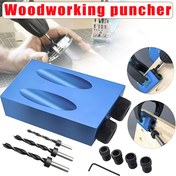 Resim DIY Ahşap İşçiliği Cep Deliği Jig Seti, 15° Açı Delme Kılavuzu, Hassas Ahşap İşçiliği için 6-8-10mm Sürücü Adaptörleriyle 