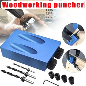 Resim DIY Ahşap İşçiliği Cep Deliği Jig Seti, 15° Açı Delme Kılavuzu, Hassas Ahşap İşçiliği için 6-8-10mm Sürücü Adaptörleriyle 