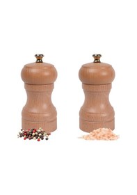 Resim Natürel Ahşap Tuz Ve Karabiber El Değirmeni Öğütücü Grinder 2 Adet 10 Cm Natürel 