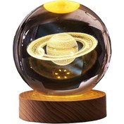 Resim Hangfox Satürn Kristal Top Led Gece Lambası - 8cm Işıklı Dekoratif Figür, 7 Renkli Ve Sıcak Beyaz Işık, Ahşap Tabanlı Usb Şarjlı Hediyelik Alet Diğer 