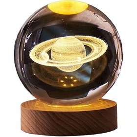 Resim Hangfox Satürn Kristal Top Led Gece Lambası - 8cm Işıklı Dekoratif Figür, 7 Renkli Ve Sıcak Beyaz Işık, Ahşap Tabanlı Usb Şarjlı Hediyelik Alet Diğer 