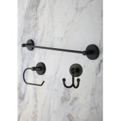 Resim Evina Banyo Aksesuar 3'lü Set Siyah Düz Havluluk K. Tuvalet Kağıtlığı Bornozluk 