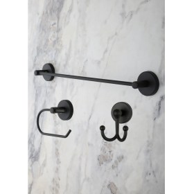Resim Evina Banyo Aksesuar 3'lü Set Siyah Düz Havluluk K. Tuvalet Kağıtlığı Bornozluk 