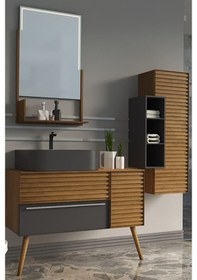 Resim Zelena 100Cm Banyo Dolabı-Antrasit/Meşe(Boy Dolap Dahil ) 