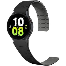 Resim Noktaks - Samsung Watch 5 44mm Uyumlu - Kordon 20mm Çizgili Desenli Silikon Kordon Krd-111 - Siyah 