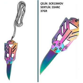 Omeniv Yanardöner Çelik Ayı Dişi Kolye Çakı Bıçak Anahtarlık Çok Renkli