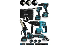 Resim Assur Plus 21V Akülü 5'li Set Kırıcı Delici Hilti Taşlama Somun Sıkma Akülü Vidalama Budama Testeresi 