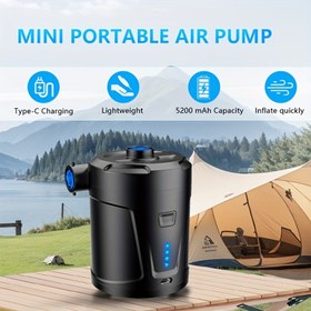 Resim Şişirilebilirler için Elektrikli Hava Pompası 5200mAh Hava Yatağı Pompası Şarj Edilebilir Taşınabilir Mini Şişirme/Sıfırlama Pompaları, Açık Hava Kampı, Şişirilebilir Yastıklar, Hava Yatakları, Yüzme Halkası Havuzu için 