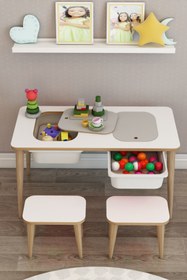 Resim moniev Çocuk Çalışma Masası Oyun Ve Etkinlik Masası Yaz Sil Çiftli Masa Tabureli 